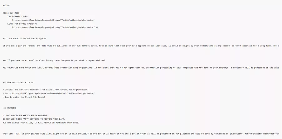 RansomHub Ransomware Encryption Message