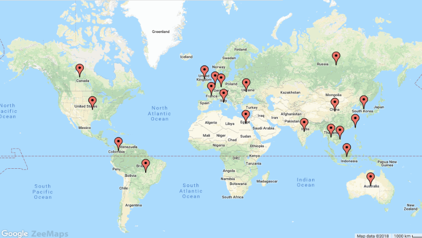 Cyber Security Threat Geolocations September 18-24 2018