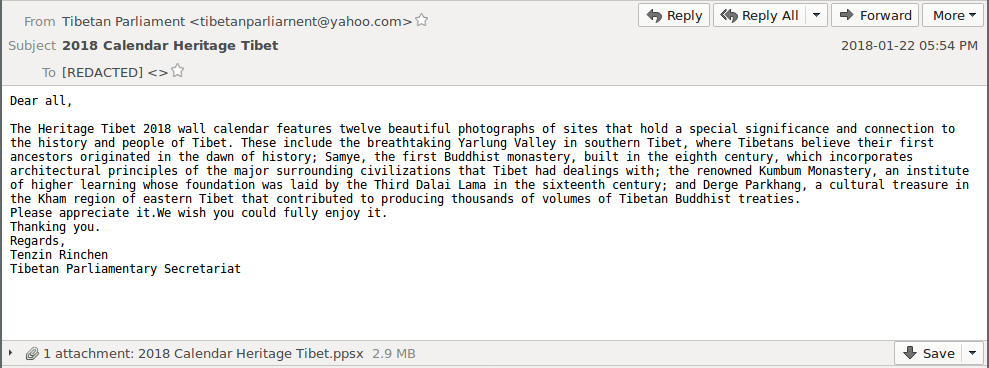 Phishing Email Content Received by the Tibetans